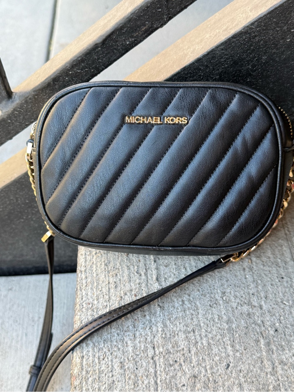 Michael Kors Black Quilted Leather Crossbody with Gold Hardware